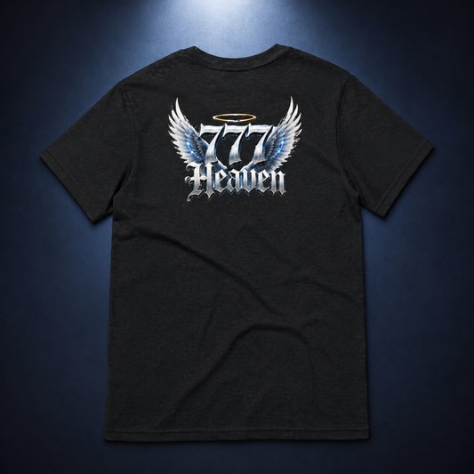 Official Unisex 777 Heaven Shirt on a midnight navy and icy-blue studio backdrop
