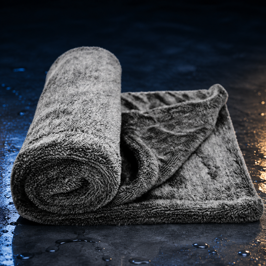 Premium Microfiber Drying Towel, 60 × 90 cm on a midnight navy and icy-blue studio backdrop