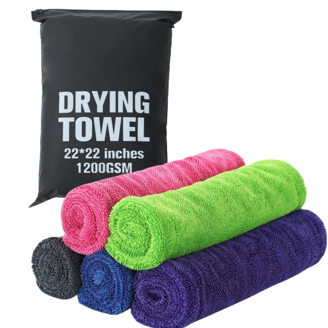60*90 Large Premium 1200 GSM Edge-less Microfiber Double Twist Pile Car Drying Towel No Streaks Scratches or Water Spots