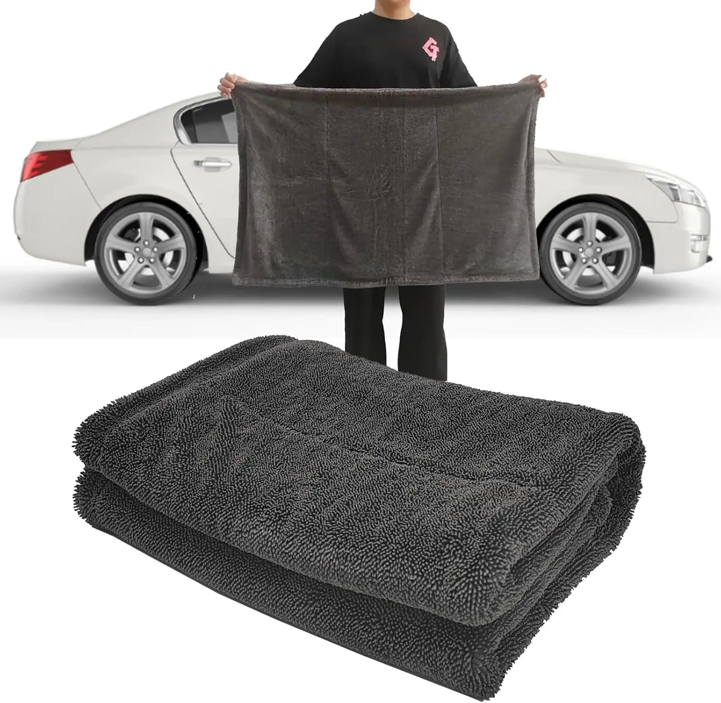 60*90 Large Premium 1200 GSM Edge-less Microfiber Double Twist Pile Car Drying Towel No Streaks Scratches or Water Spots