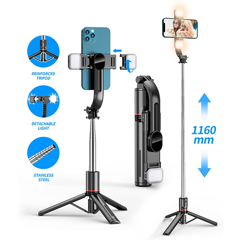 L13D Portable Selfie Stick Tripod Bracket Single Leg with Invisible Expandable Feature Detachable Fill Light Fold Function