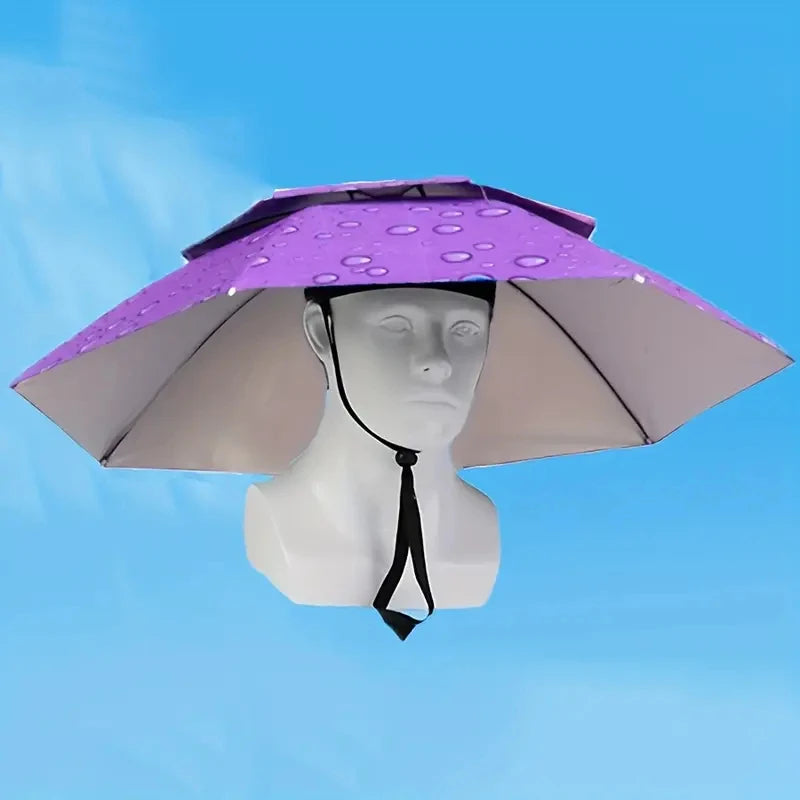 Rain Umbrella Hat Foldable Sun Shade Waterproof Fishing Headwear Cap Beach Head Hats Double-Layer UV Protection Sunscreen