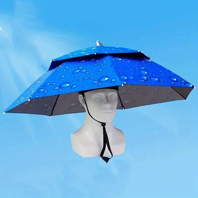 Rain Umbrella Hat Foldable Sun Shade Waterproof Fishing Headwear Cap Beach Head Hats Double-Layer UV Protection Sunscreen