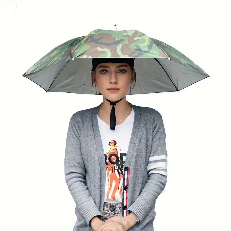 Rain Umbrella Hat Foldable Sun Shade Waterproof Fishing Headwear Cap Beach Head Hats Double-Layer UV Protection Sunscreen