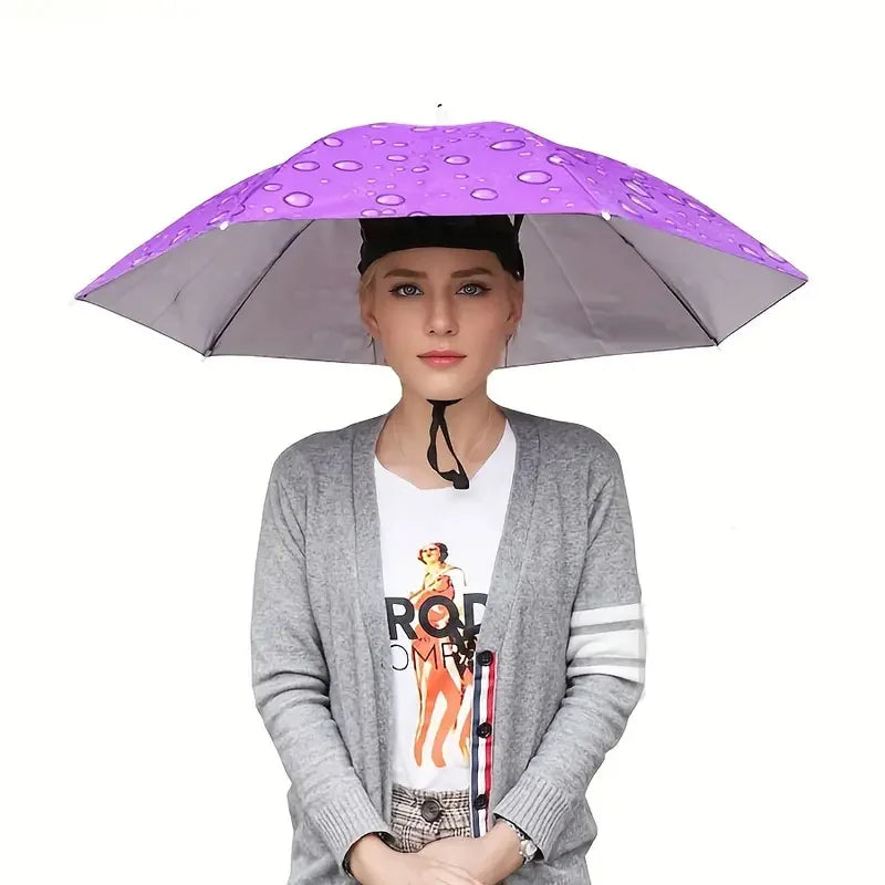 Rain Umbrella Hat Foldable Sun Shade Waterproof Fishing Headwear Cap Beach Head Hats Double-Layer UV Protection Sunscreen