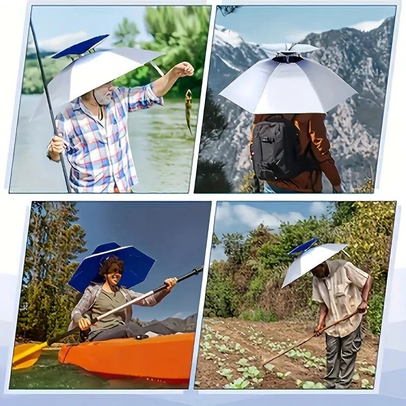 Rain Umbrella Hat Foldable Sun Shade Waterproof Fishing Headwear Cap Beach Head Hats Double-Layer UV Protection Sunscreen