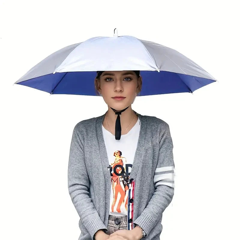 Rain Umbrella Hat Foldable Sun Shade Waterproof Fishing Headwear Cap Beach Head Hats Double-Layer UV Protection Sunscreen