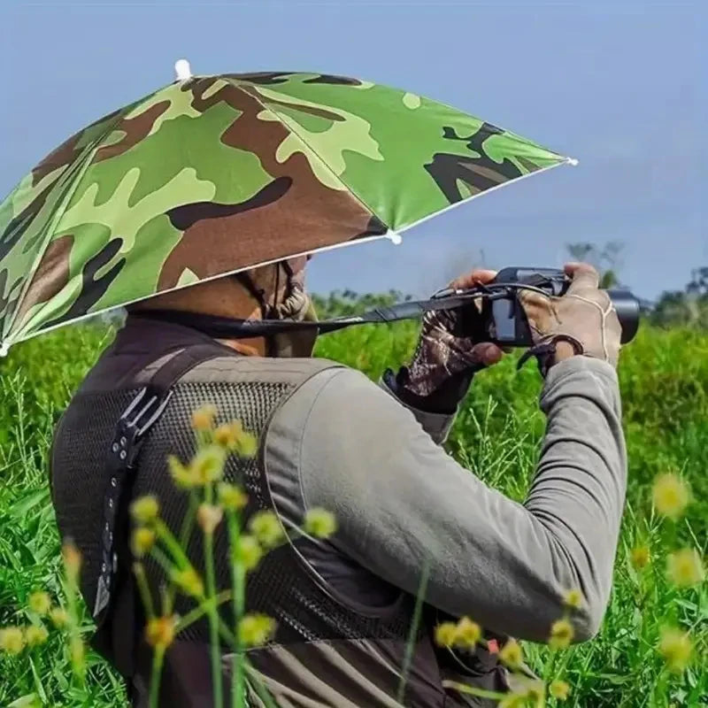 Rain Umbrella Hat Foldable Sun Shade Waterproof Fishing Headwear Cap Beach Head Hats Double-Layer UV Protection Sunscreen