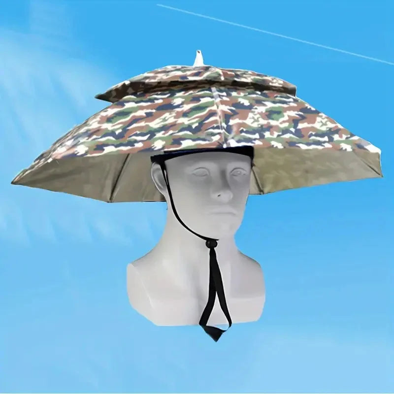 Rain Umbrella Hat Foldable Sun Shade Waterproof Fishing Headwear Cap Beach Head Hats Double-Layer UV Protection Sunscreen