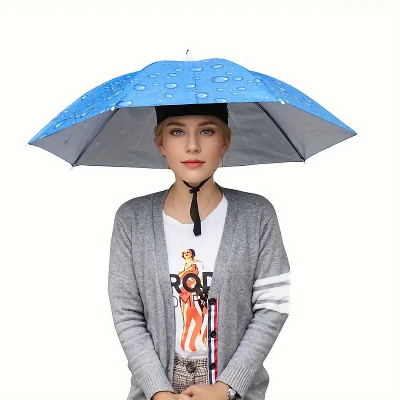 Rain Umbrella Hat Foldable Sun Shade Waterproof Fishing Headwear Cap Beach Head Hats Double-Layer UV Protection Sunscreen